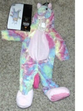 Unicorn Rainbow Halloween Costume 6/12 months 1 Pc Hooded Footed Jumpsuit Baby